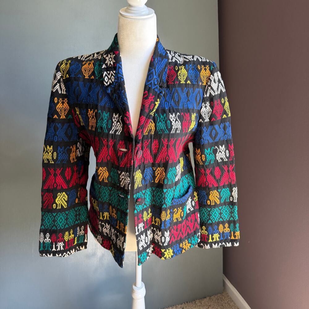 Vintage ARTES GUATEMALTECAS Women's Medium Colorful Textile Blazer Hippie Boho